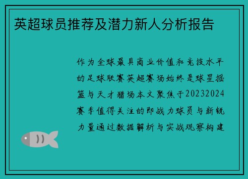 英超球员推荐及潜力新人分析报告