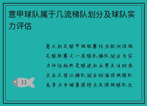 意甲球队属于几流梯队划分及球队实力评估